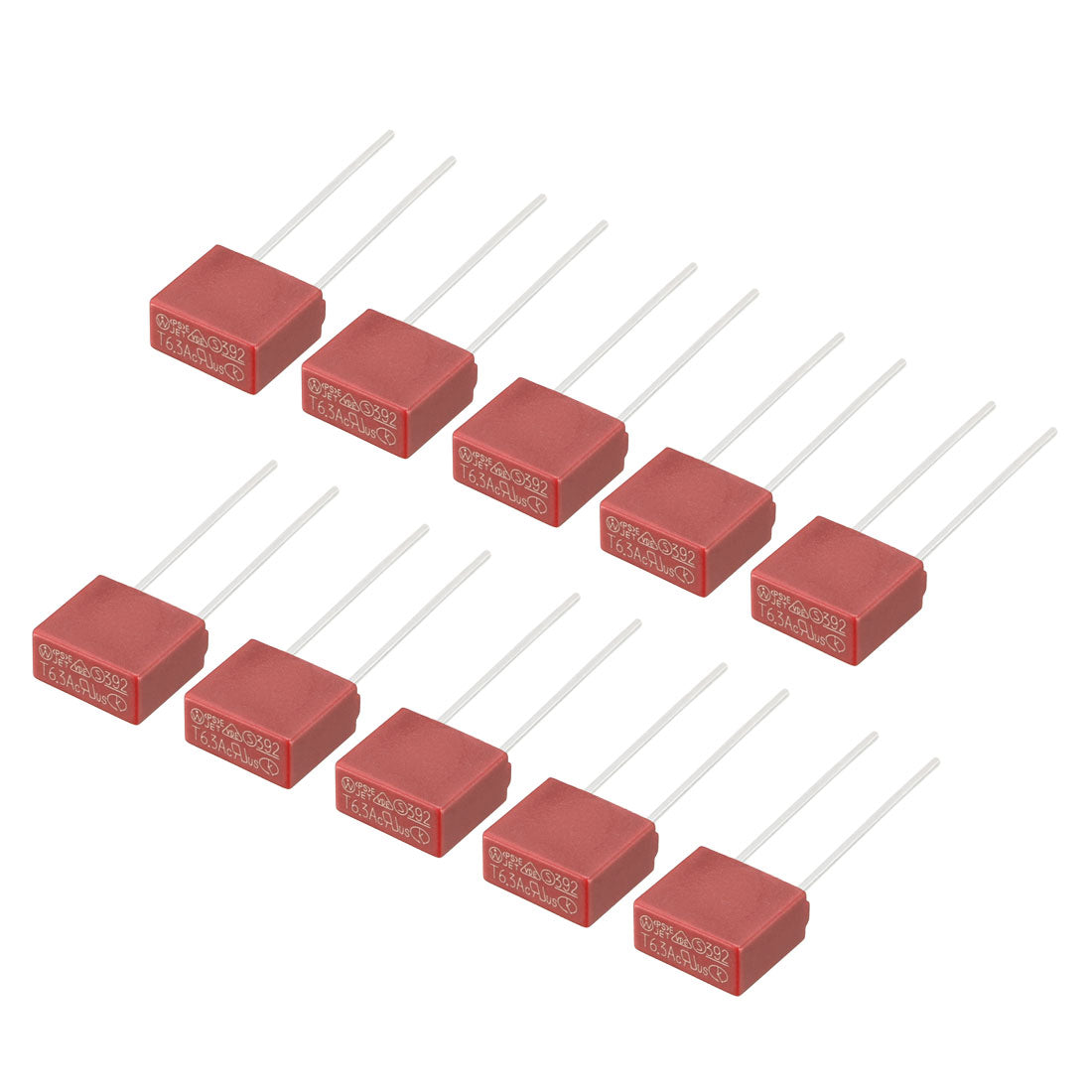 uxcell Uxcell 10Pcs DIP Mounted Miniature Square Slow Blow Micro Fuse T6.3A 6.3A 250V Red