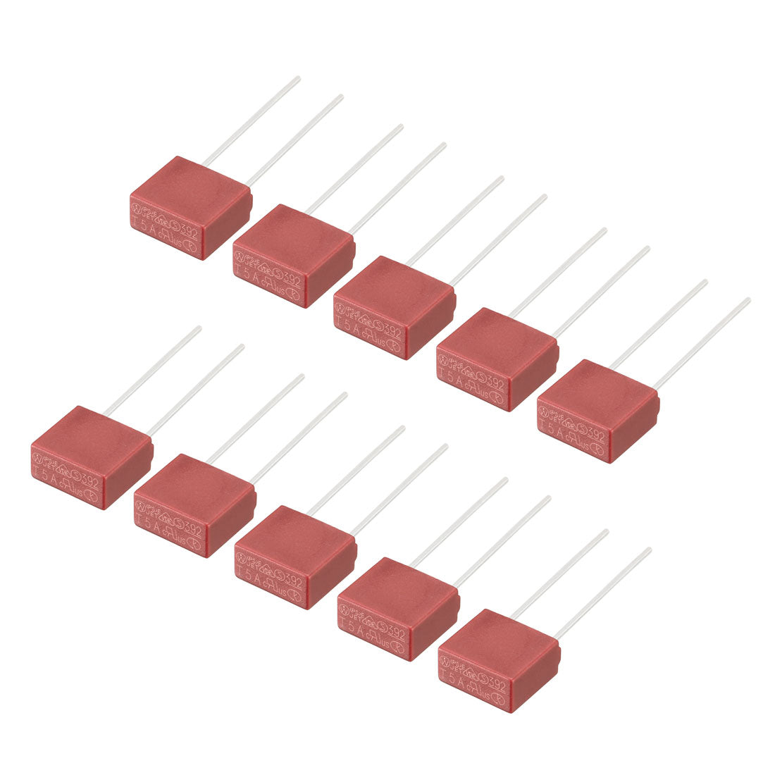 uxcell Uxcell 10Pcs DIP Mounted Miniature Square Slow Blow Micro Fuse T5A 5A 250V Red