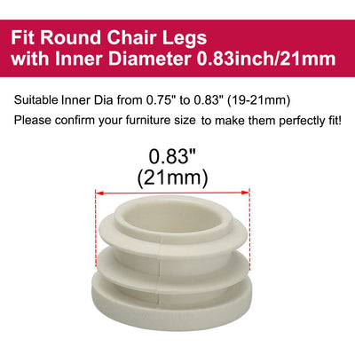 Harfington Uxcell 1" 25mm OD Plastic Round Ribbed Tube Insert Pipe End Cover Cap White 24pcs, 0.87"-0.94" Inner Dia, Furniture Chair Table Feet Floor Protector