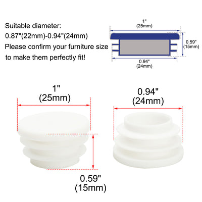 Harfington Uxcell 3/4" 19mm OD Plastic Round Ribbed Tube Insert Pipe Tubing End Covers Caps White 8pcs, 0.63"-0.71" Inner Dia Furniture Glide Chair Feet Floor Protector
