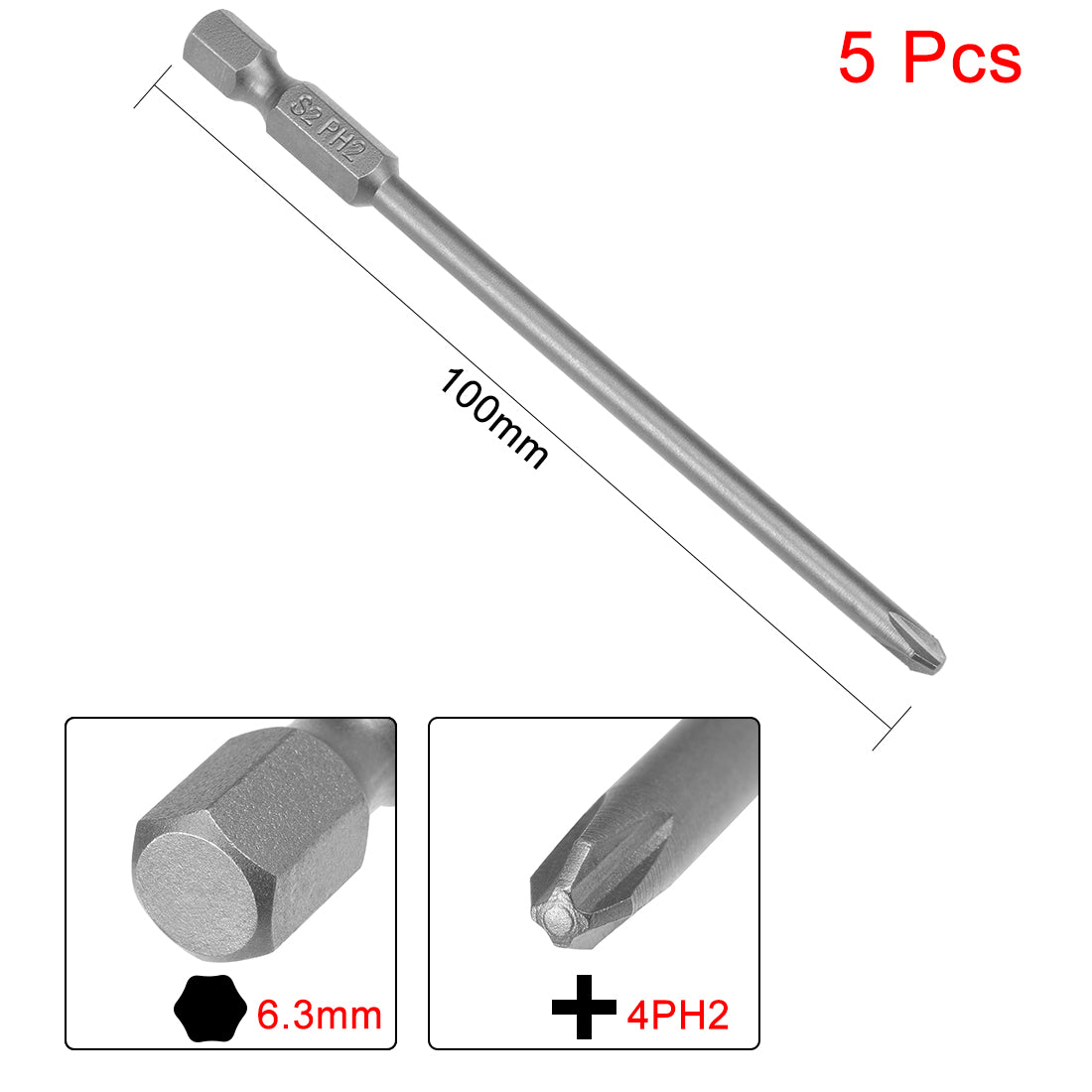 Uxcell Uxcell 5pcs 100mm 1/4" Hex Shank 4mm Magnetic Phillips Head Screwdriver Bits S2