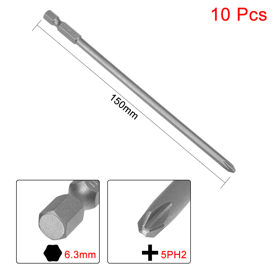 Uxcell Uxcell 10pcs 150mm 1/4" Hex Shank 5mm PH2 Magnetic Phillips Head Screwdriver Bits S2