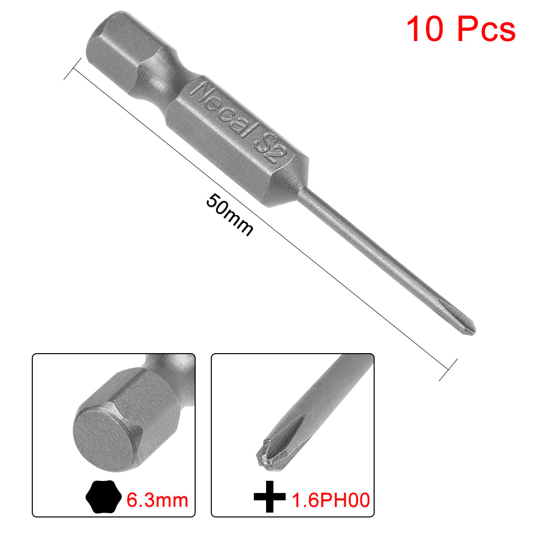 uxcell Uxcell 10pcs 50mm 1/4" Hex Shank 1.6mm PH00 Magnetic Phillips Head Screwdriver Bits S2