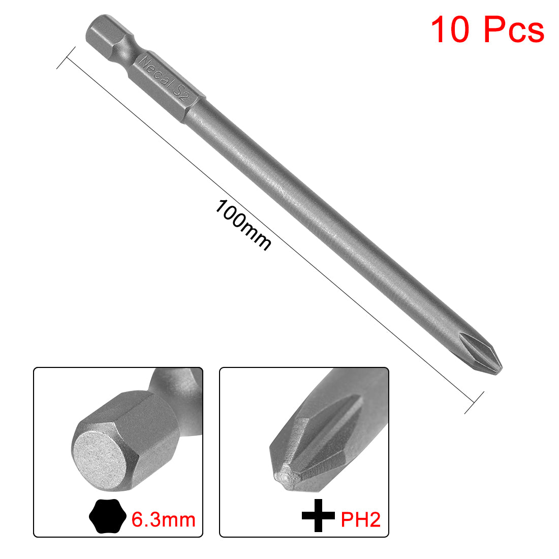 Uxcell Uxcell 10pcs 100mm 1/4" Hex Shank 4.5mm PH1 Magnetic Phillips Head Screwdriver Bits S2