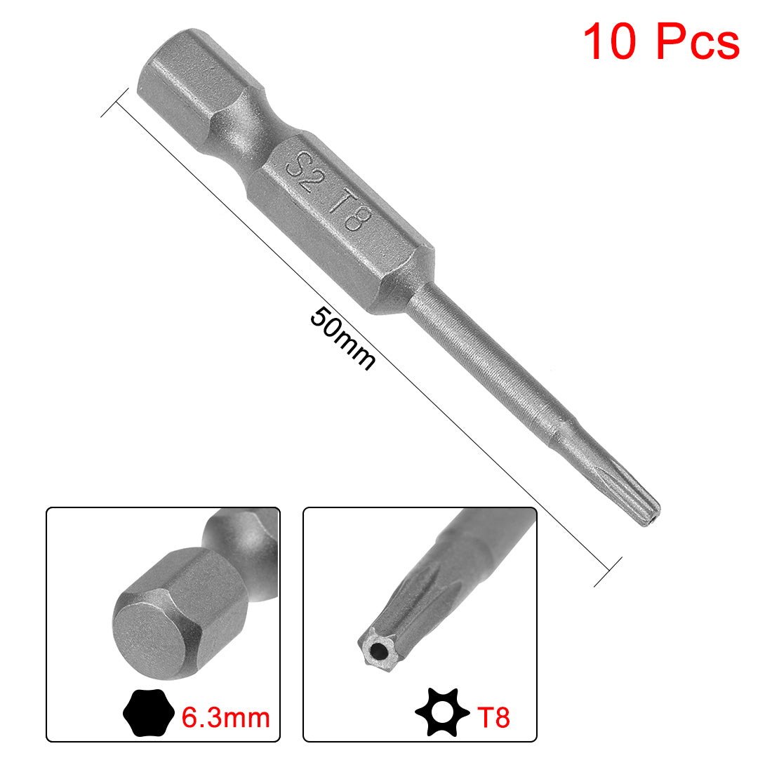 uxcell Uxcell 10pcs 50mm 1/4" Hex Shank T8 Magnetic Torx Head Security Screwdriver Bits S2