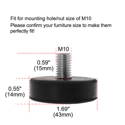 Harfington Uxcell M10 x 15 x 43mm Leveling Feet Adjustable Leveler Floor Protector Round Base for Furniture Chair Table Leg 16pcs