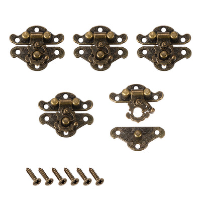 Harfington Uxcell 5 Sets Wood Case Chest Box Rectangle Clasp Closure Hasp Latches Bronze Tone 28 x 23mm