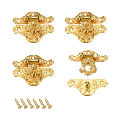 Harfington Uxcell 4 Sets Wood Case Chest Box Rectangle Clasp Closure Hasp Latches Gold Tone 37 x 28mm