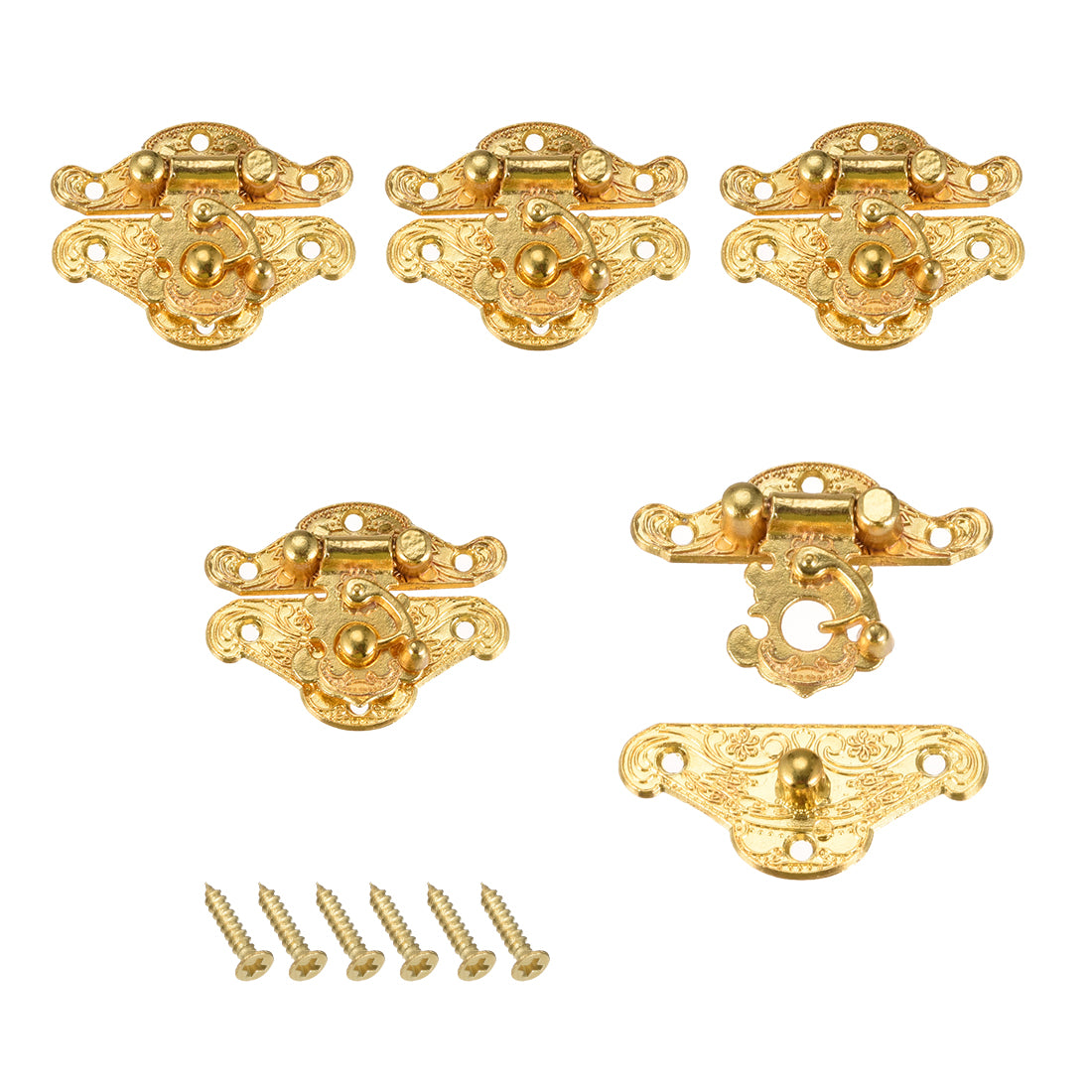 uxcell Uxcell 5 Sets Wood Case Chest Box Rectangle Clasp Closure Hasp Latches Gold Tone 37 x 28mm