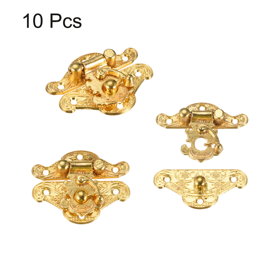 uxcell Uxcell 10 Sets Wood Case Chest Box Rectangle Clasp Closure Hasp Latches Gold Tone 37 x 28mm