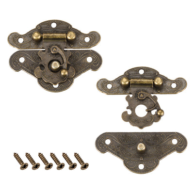 Harfington Uxcell 2 Sets Wood Case Chest Box Rectangle Clasp Closure Hasp Latches Bronze Tone 65 x 52mm
