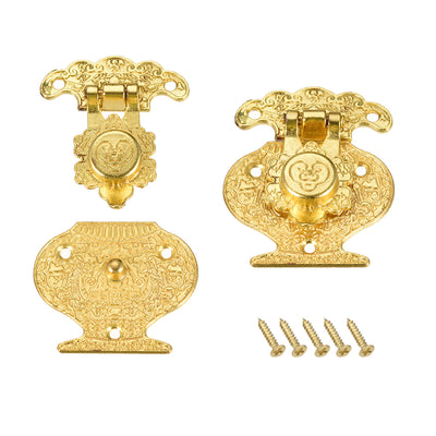 Harfington Uxcell 2 Sets Wood Case Chest Box Rectangle Clasp Closure Hasp Latches Gold Tone 51 x 41mm