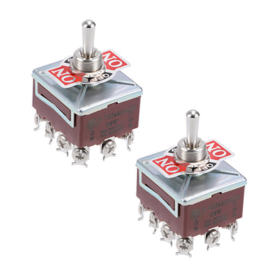 Harfington Uxcell 4PDT Lacthing Rocker Toggle Switch Heavy-Duty 15A 250V 12P ON/OFF/ON Metal Bat 2pcs