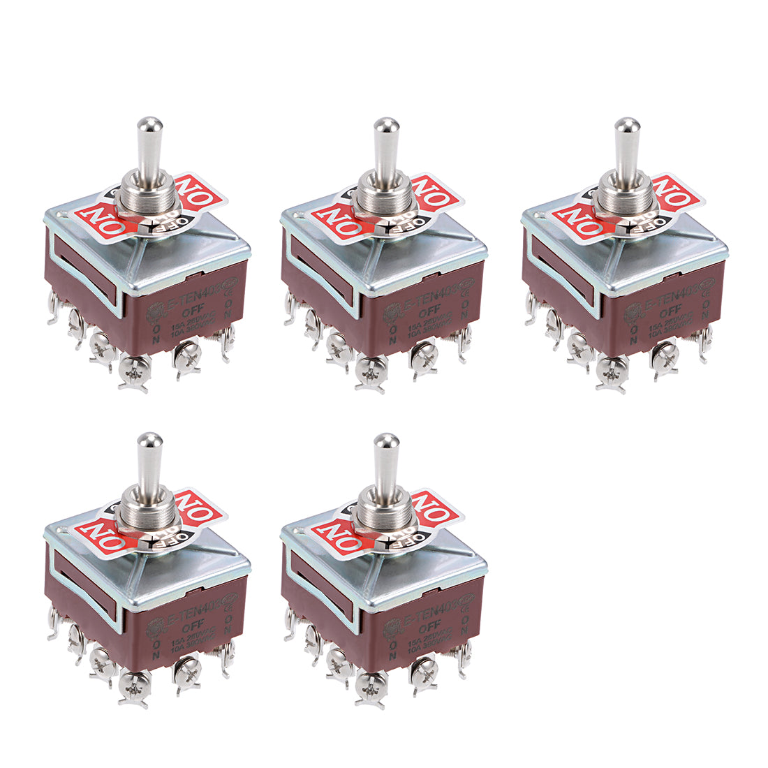 uxcell Uxcell 4PDT Lacthing Rocker Toggle Switch Heavy-Duty 10A 380V 15A 250V 12P ON/OFF/ON Metal Bat 5pcs