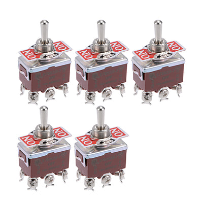 Harfington Uxcell DPDT Rocker Toggle Switch Heavy-Duty 15A 250V 6P (Momentary ON)/OFF/(Latching ON) Metal Bat 5pcs