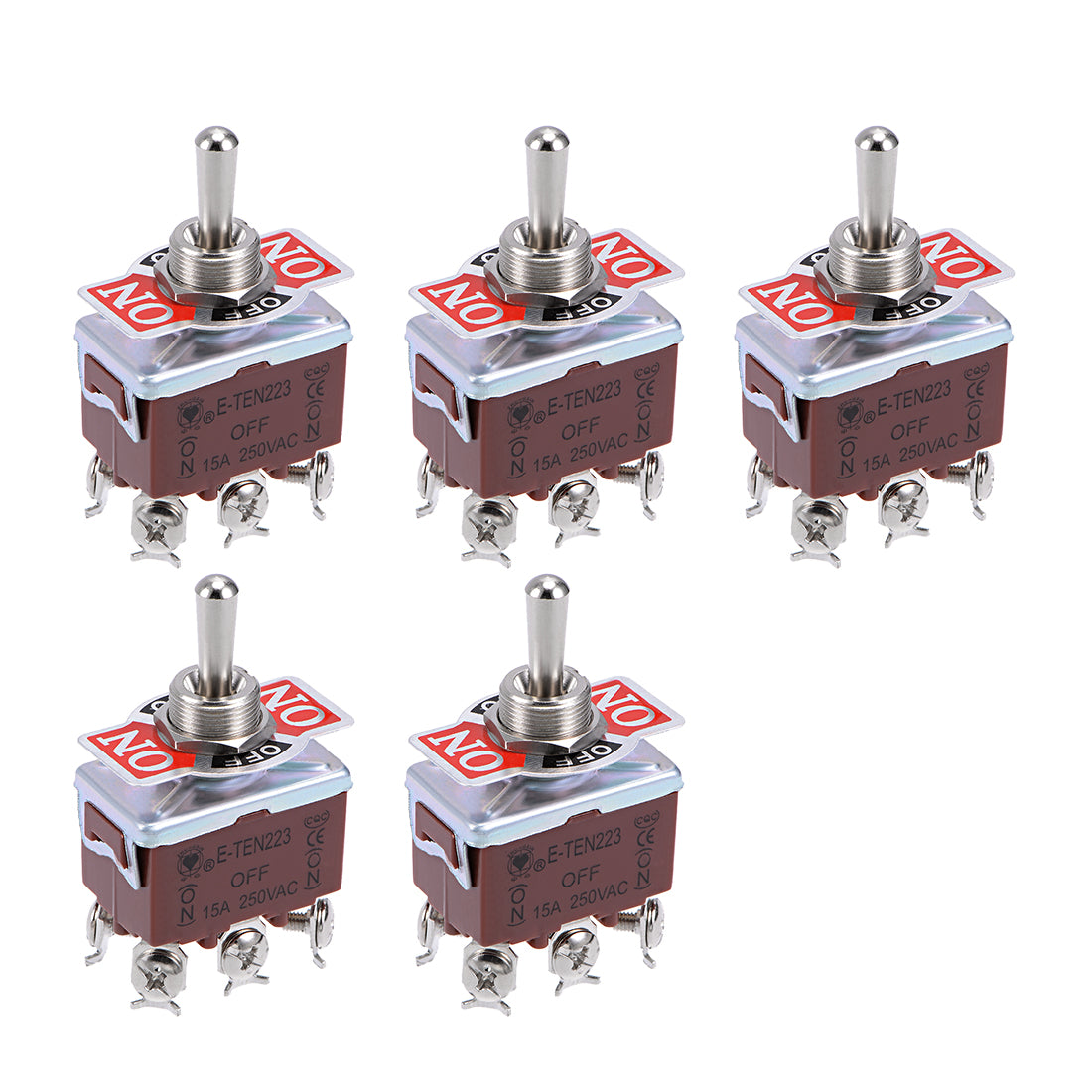uxcell Uxcell DPDT Momentary Rocker Toggle Switch Heavy-Duty 15A 250V 6P ON/OFF/ON Metal Bat 5pcs