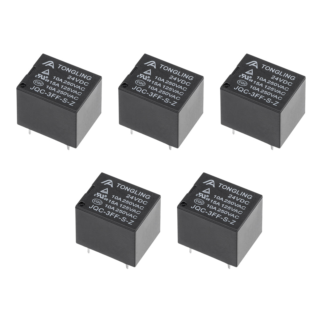 uxcell Uxcell 5 Pcs JQC-3FF-S-Z  DC 24V Coil SPDT 5 Pin PCB Electromagnetic Power Relay Black