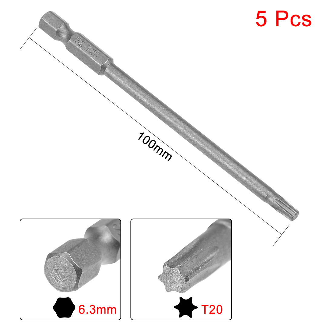 Uxcell Uxcell 5pcs 100mm Long 1/4" Hex Shank T8 Magnetic Torx Head Screwdriver Bits S2 High Alloy Steel
