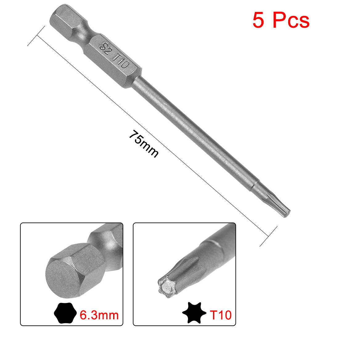 Uxcell Uxcell 5pcs 100mm Long 1/4" Hex Shank T8 Magnetic Torx Head Screwdriver Bits S2 High Alloy Steel