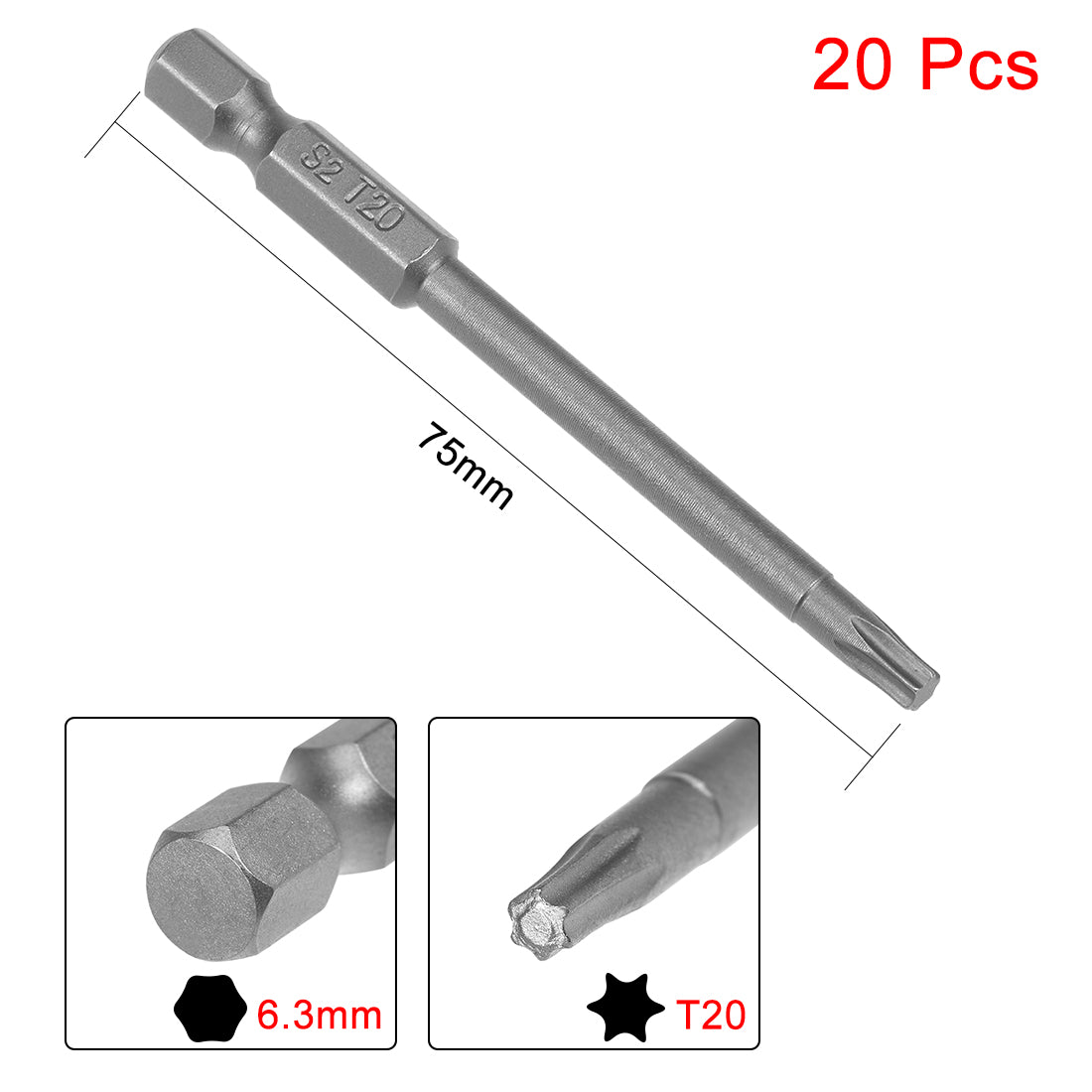 Uxcell Uxcell 20pcs 75mm Long 1/4" Hex Shank T10 Magnetic Torx Head Screwdriver Bits S2 High Alloy Steel