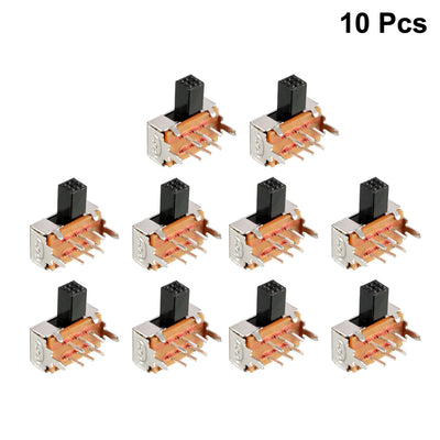 Harfington Uxcell 10Pcs 5mm Horizontal Slide Switch DPDT 2P2T 6 Terminals PCB Panel Latching