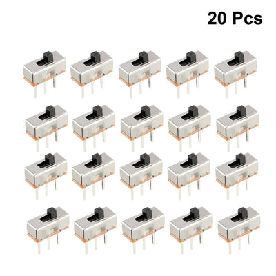 Harfington Uxcell 20Pcs 2mm Vertical Slide Switch SPDT 1P2T 3 Terminals PCB Panel Latching
