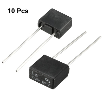 Harfington Uxcell 10Pcs DIP Mounted Miniature Square Slow Blow Micro Fuse T6.3A 6.3A 250V Black