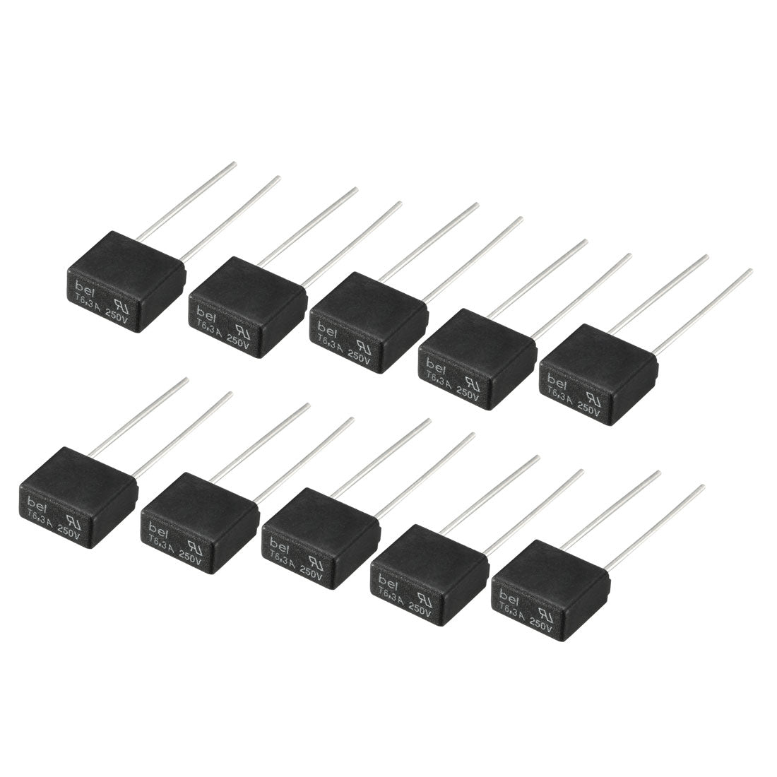 uxcell Uxcell 10Pcs DIP Mounted Miniature Square Slow Blow Micro Fuse T6.3A 6.3A 250V Black