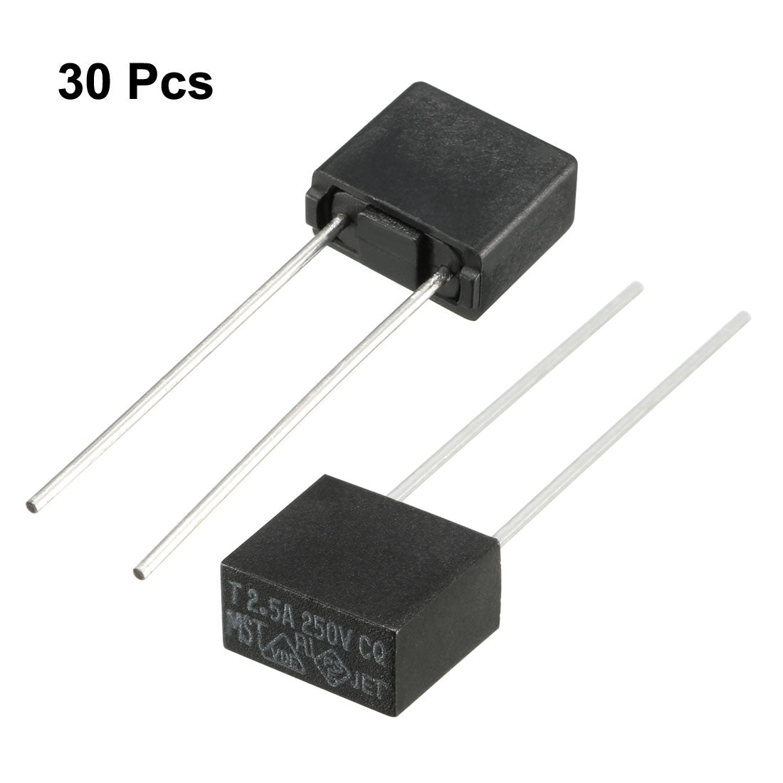 uxcell Uxcell 30Pcs DIP Mounted Miniature Square Slow Blow Micro Fuse T2.5A 2.5A 250V Black