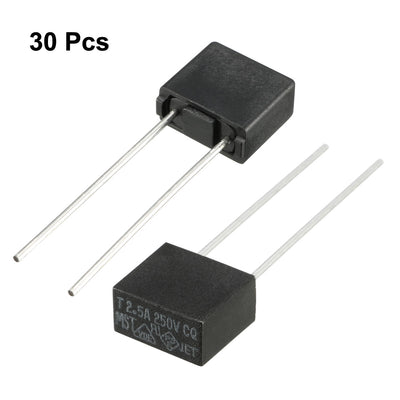 Harfington Uxcell 30Pcs DIP Mounted Miniature Square Slow Blow Micro Fuse T2.5A 2.5A 250V Black