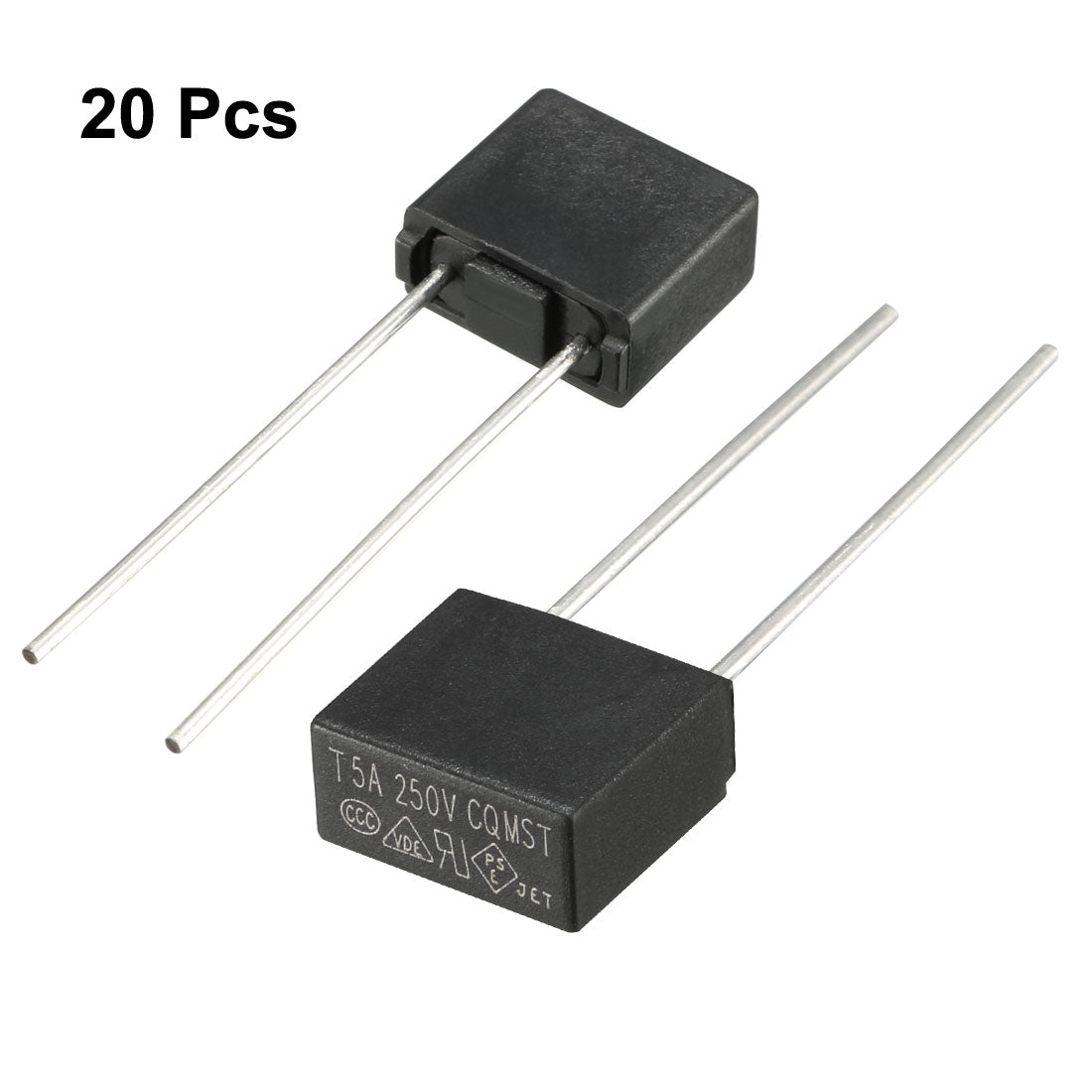 uxcell Uxcell 20Pcs DIP Mounted Miniature Square Slow Blow Micro Fuse T5A 5A 250V Black