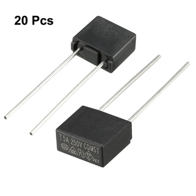 Harfington Uxcell 20Pcs DIP Mounted Miniature Square Slow Blow Micro Fuse T5A 5A 250V Black