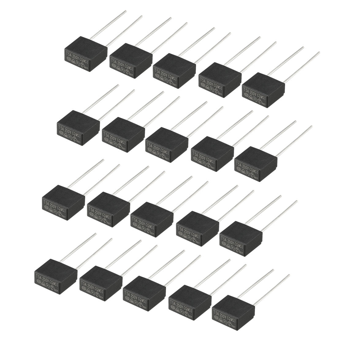 uxcell Uxcell 20Pcs DIP Mounted Miniature Square Slow Blow Micro Fuse T5A 5A 250V Black