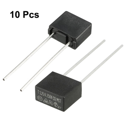 Harfington Uxcell 10Pcs DIP Mounted Miniature Square Slow Blow Micro Fuse T3.15A 3.15A 250V Black