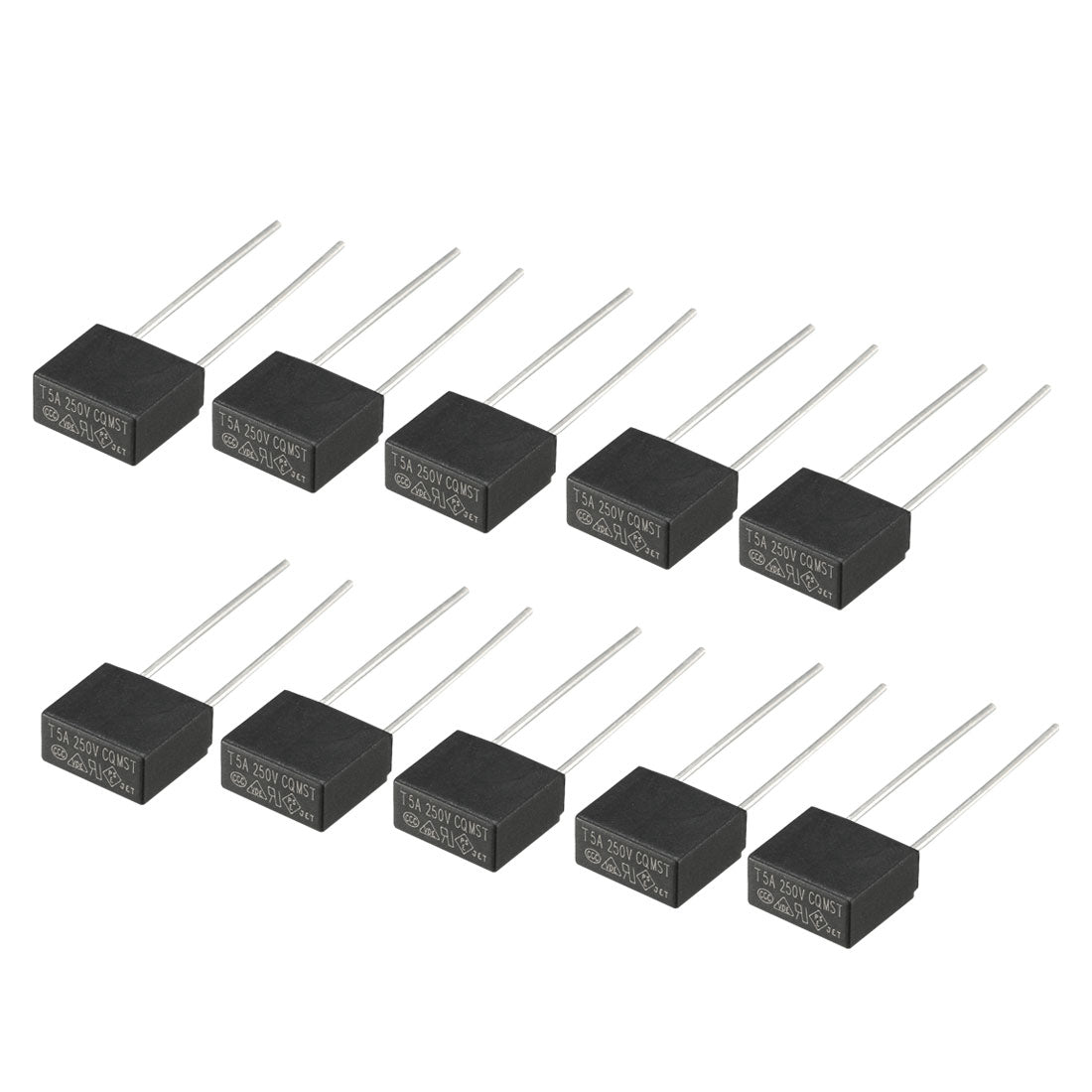 uxcell Uxcell 10Pcs DIP Mounted Miniature Square Slow Blow Micro Fuse T5A 5A 250V Black