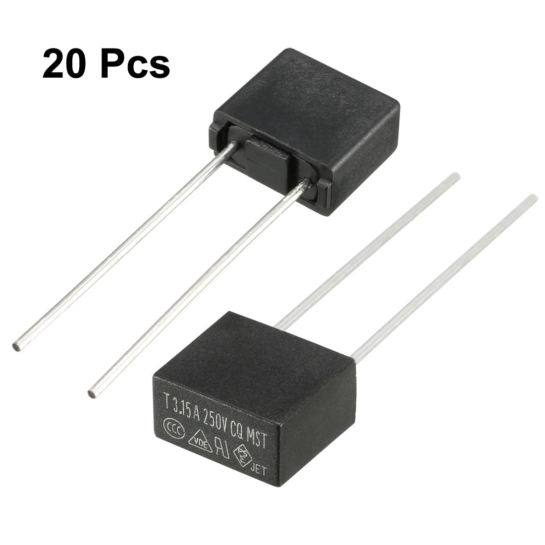 uxcell Uxcell 20Pcs DIP Mounted Miniature Square Slow Blow Micro Fuse T3.15A 3.15A 250V Black