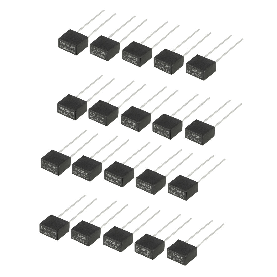 uxcell Uxcell 20Pcs DIP Mounted Miniature Square Slow Blow Micro Fuse T3.15A 3.15A 250V Black