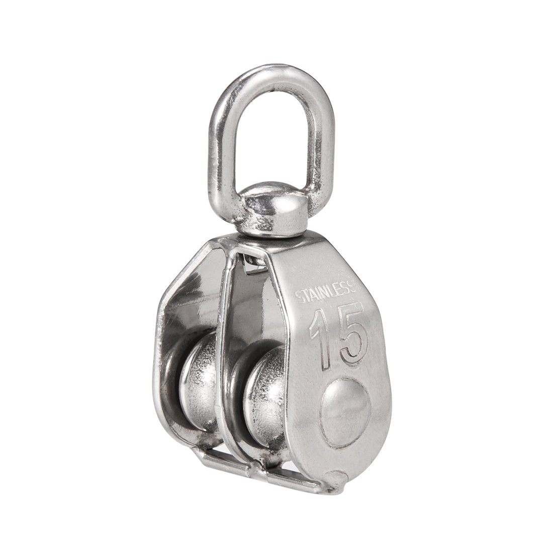 uxcell Uxcell M15 Lifting Crane Swivel Hook Double Pulley Block Hanging Wire Towing Wheel 304 Stainless Steel