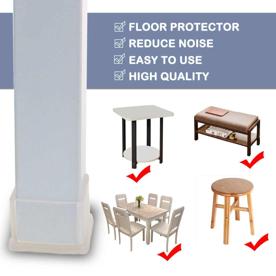 uxcell Uxcell Clear PVC Table Desk Leg Caps Feet Cover Furniture Slider Floor Protector 8pcs