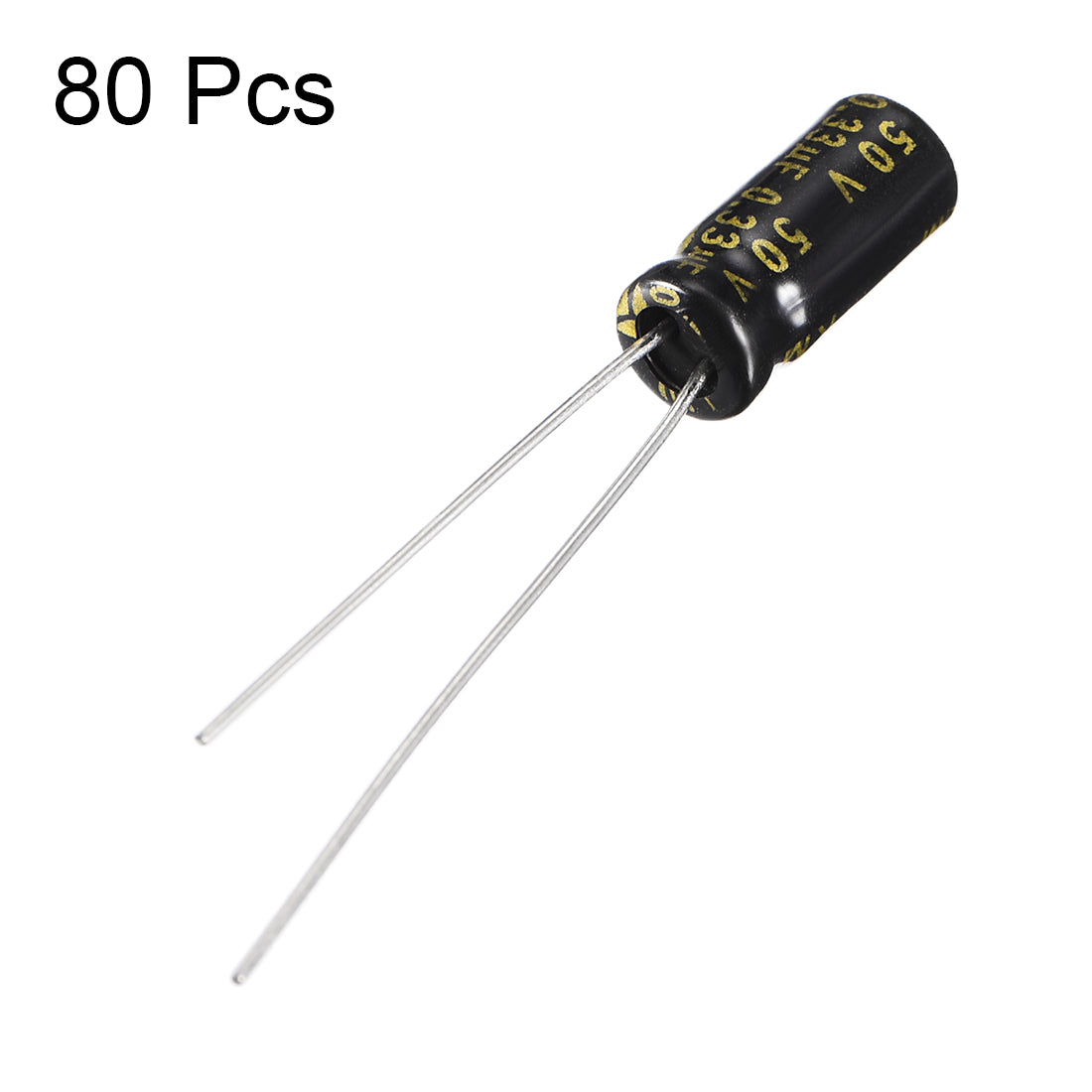uxcell Uxcell Aluminum Radial Electrolytic Capacitor with 0.33uF 50V 105 Celsius Life 2000H 5 x 11 mm Black 80pcs
