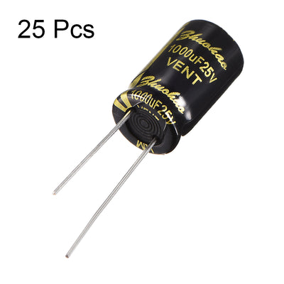 Harfington Uxcell Aluminum Radial Electrolytic Capacitor with 1000uF 25V 105 Celsius Life 2000H 10 x 17 mm Black 25pcs