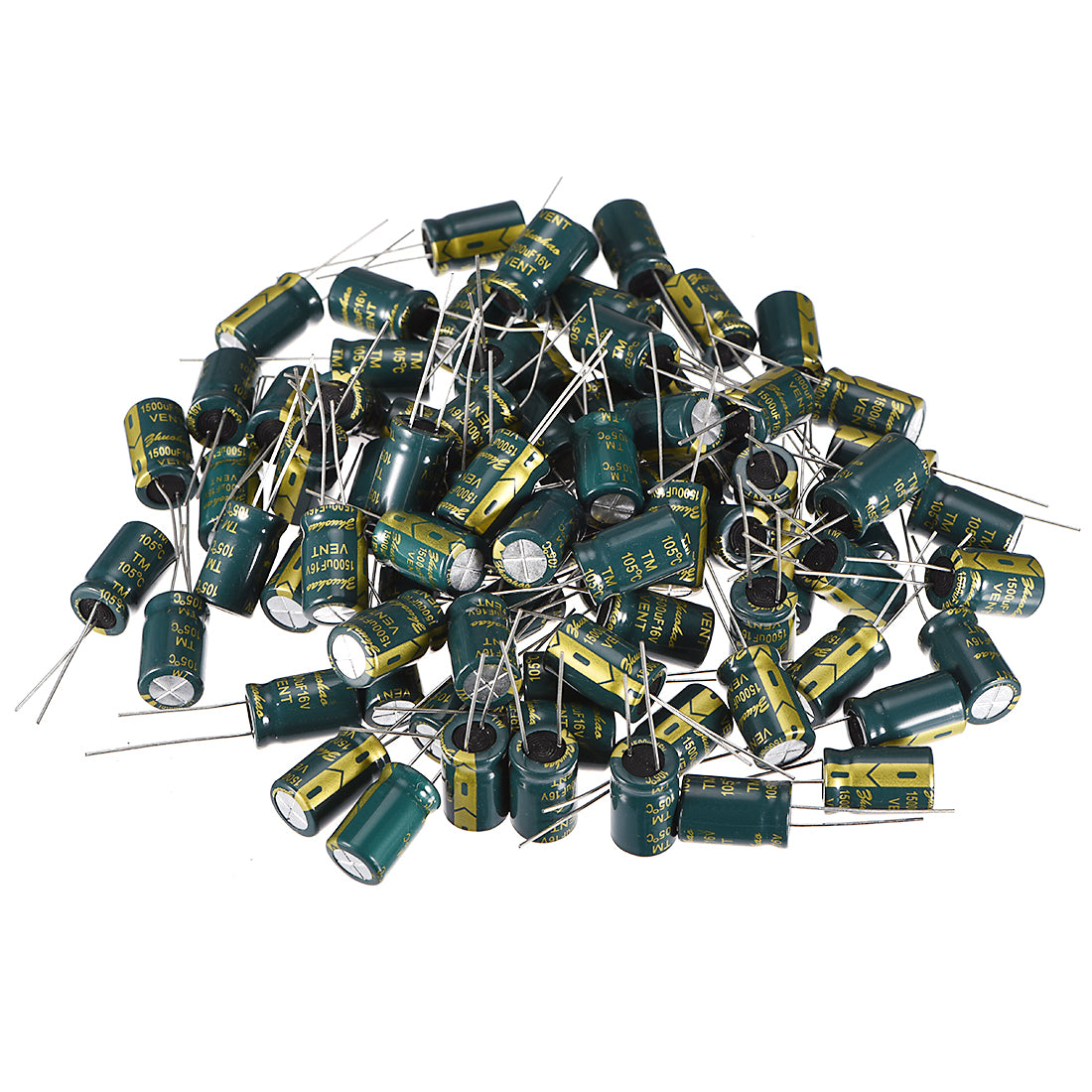 uxcell Uxcell Aluminum Radial Electrolytic Capacitor Low ESR Green with 1500UF 16V 105 Celsius Life 3000H 10 x 17 mm High Ripple Current,Low Impedance 75pcs