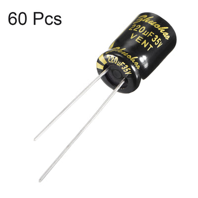 Harfington Uxcell Aluminum Radial Electrolytic Capacitor with 220uF 35V 105 Celsius Life 2000H 8 x 12 mm Black 60pcs