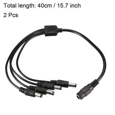 Harfington Uxcell 2pcs Splitter Cable 1 Female to 4 Male Connectors 40cm 12V 5.5x2.1mm Black