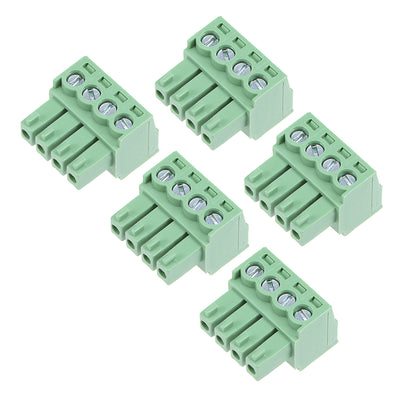 uxcell Uxcell 5Pcs AC300V 8A 3.81mm Pitch 4P Flat Angle Needle Seat Insert-In PCB Terminal Block Connector green