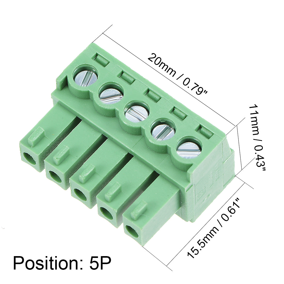 uxcell Uxcell 4Pcs AC300V 8A 3.81mm Pitch 5P Flat Angle Needle Seat Insert-In PCB Terminal Block Connector green