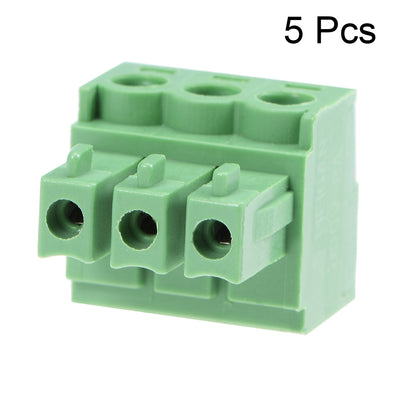 Harfington Uxcell 5Pcs AC300V 8A 3.81mm Pitch 3P Flat Angle Needle Seat Insert-In PCB Terminal Block Connector green