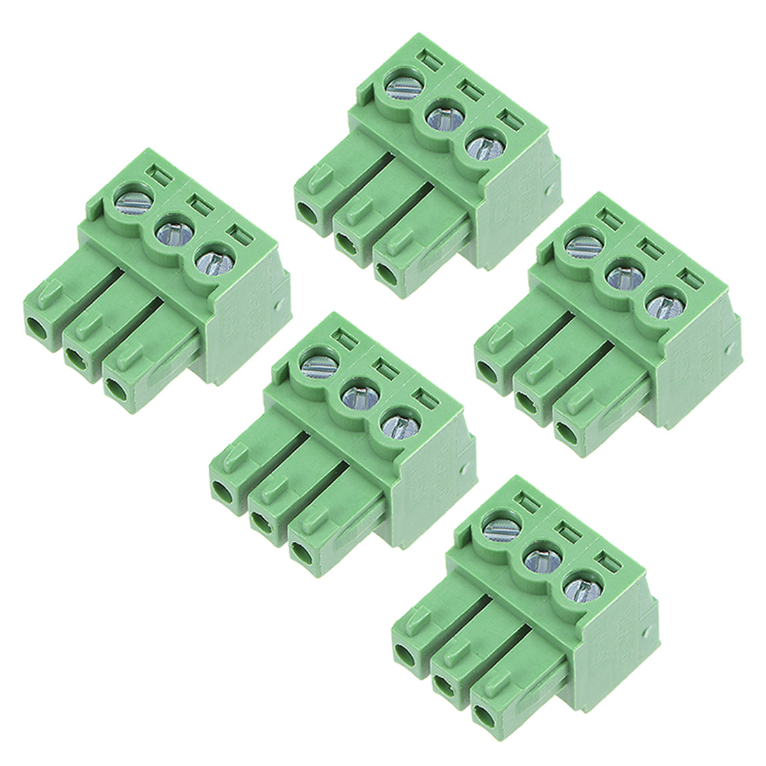 uxcell Uxcell 5Pcs AC300V 8A 3.81mm Pitch 3P Flat Angle Needle Seat Insert-In PCB Terminal Block Connector green