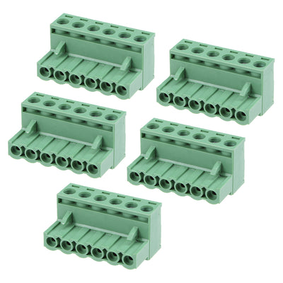 Harfington Uxcell 5Pcs AC300V 15A 5.08mm Pitch 6P Flat Angle Needle Seat Insert-In PCB Terminal Block Connector green
