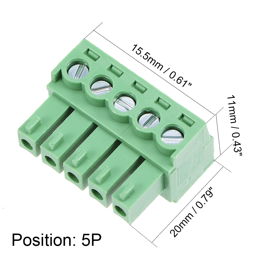 uxcell Uxcell 6Pcs AC300V 8A 3.81mm Pitch 5P Needle Seat Insert-In PCB Terminal Block green